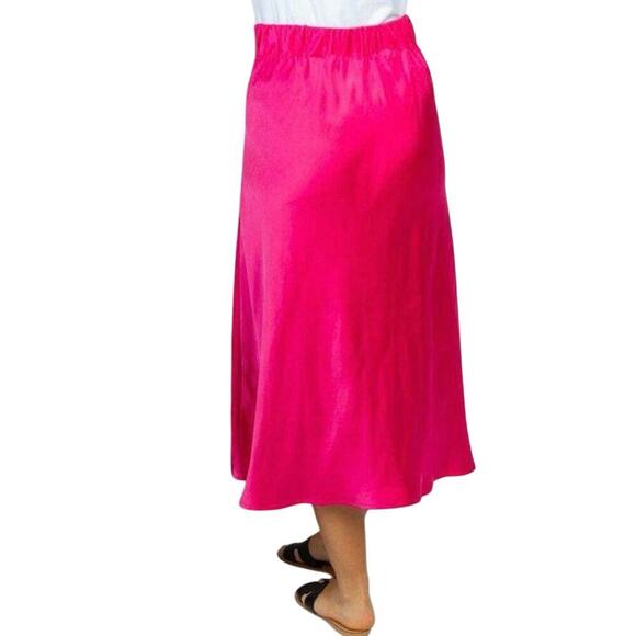 WHITE BIRCH Hot Pink High-Waisted Solid Satin Midi Skirt Barbie Pull-On - Sz M - Picture 2 of 6